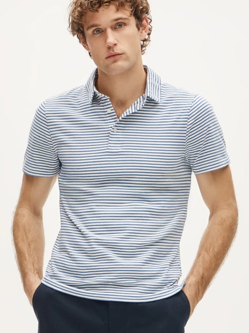 J crew ivory blue Classic Untucked sueded cotton polo shirt in stripe